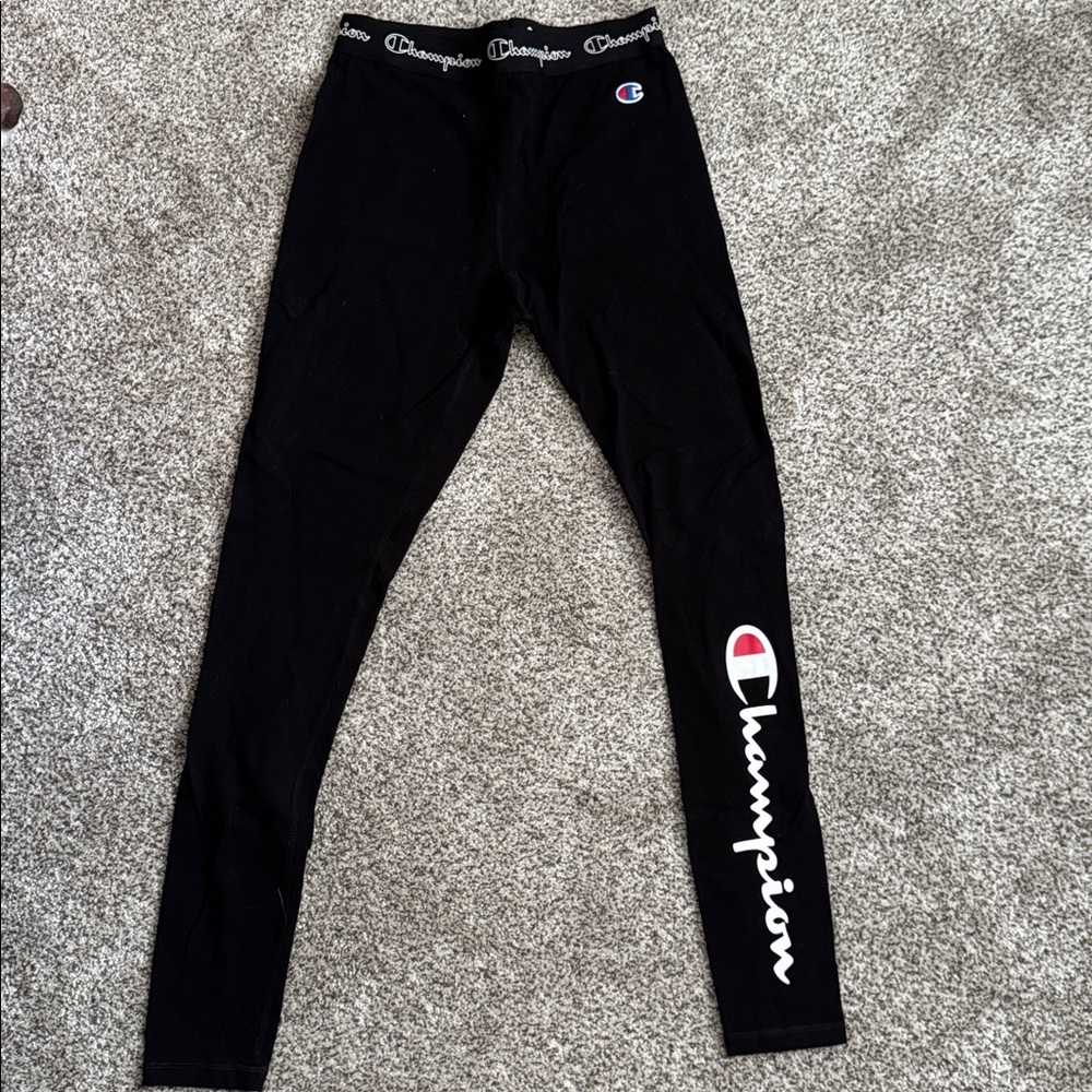 Champion Black Leggings with White Logo